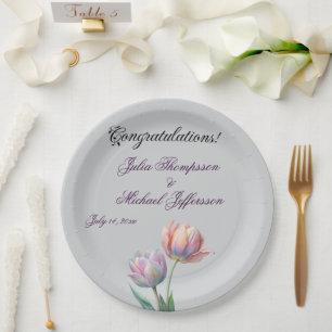 Assiettes En Carton Pastel Tulip Mariage Suite Typographie élégante