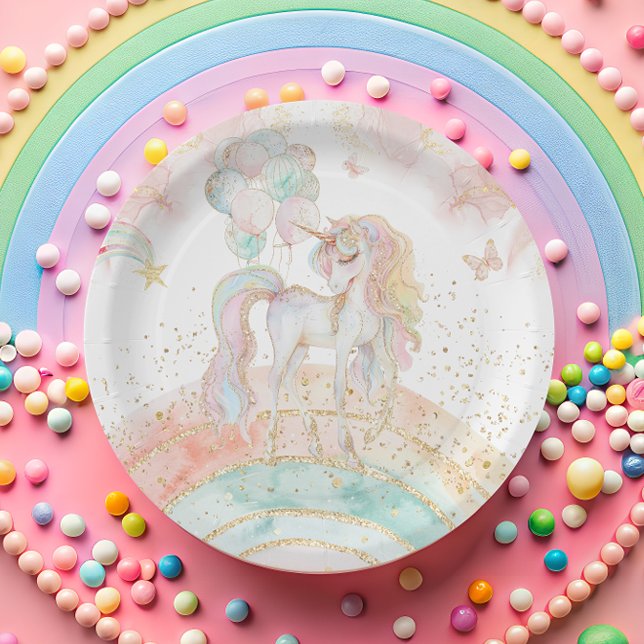 Assiettes En Carton Pastel Unicorn Arc-en-ciel (Créateur téléchargé)