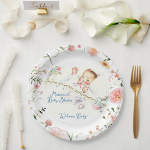 Assiettes En Carton Pastel Vintage Baby shower bébé fille