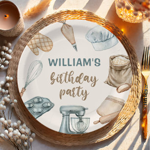 Assiettes En Carton Pastel Watercolor Baking Boy Anniversaire