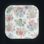 Assiettes En Carton Pastel Watercolor Succulent et Motif Cactus<br><div class="desc">Ajoutez un joli accent boho à votre paysage de table d'évènement avec ces assiettes de papier succulentes. Il présente des succulents rose pastel, bleu et vert et des arrangements de cactus. Ces succulentes assiettes en papier sont parfaites pour les baby showers d'été, les anniversaires, et plus encore. Des éléments correspondants...</div>