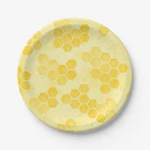 Assiettes En Carton Pastel Yellow Honeycomb Pattern