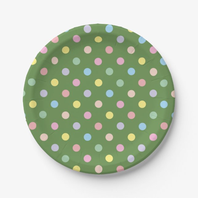 Assiettes En Carton Pastels Doux Points Verts (Devant)
