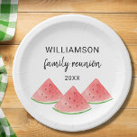 Assiettes En Carton Pastèque de Réunion familiale<br><div class="desc">Prévoyez-vous une réunion de famille cette année ? Ces assiettes personnalisées en papier Family Reunion sont décorées avec des pastèques aquarelles et seront très appréciées sur votre table de célébration. Il y a des serviettes et des tasses en papier assorties dans notre magasin. Facilement personnalisable avec votre nom et votre...</div>