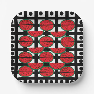 Assiettes En Carton Pastèque Motif Géométrique de Fruit d'Été