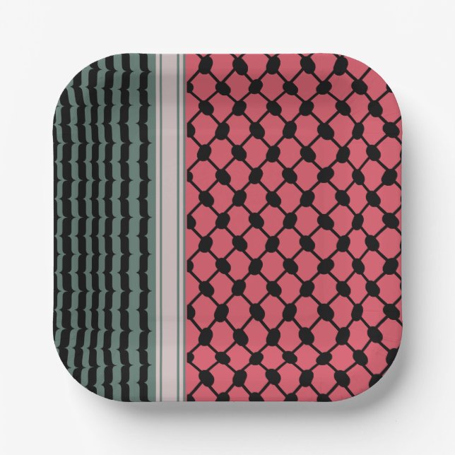 Assiettes En Carton Pastèque palestinienne Hatta Keffiyeh Kufiya Folk (Recto)
