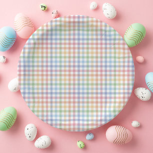 Assiettes En Carton Pastille arc-en-ciel en vichy mignon Pâques