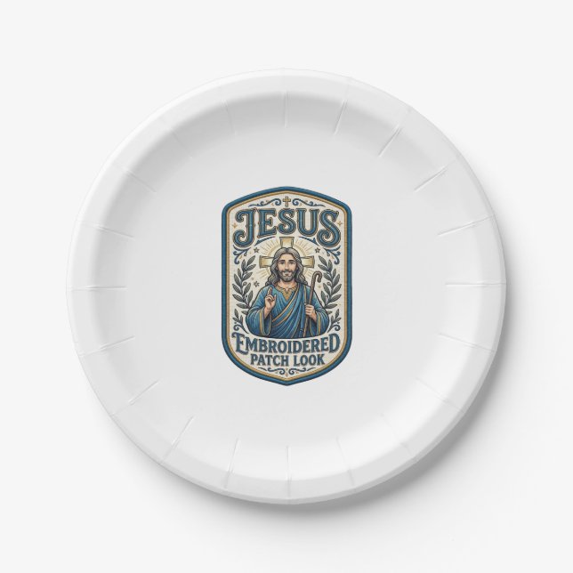 Assiettes En Carton Patch brodé Jésus Regardez Patch brodé Jésus (Devant)