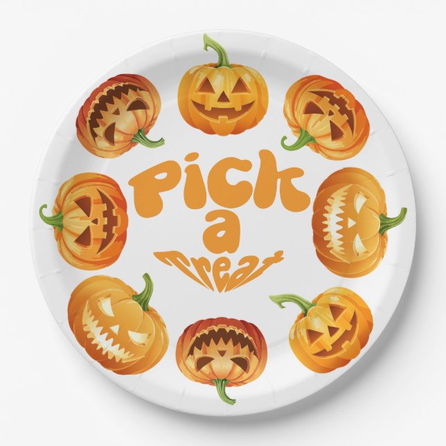 Assiettes En Carton Patch de citrouille d'Halloween (Devant)