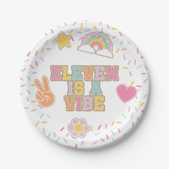 Assiettes En Carton Patch Preppy Eleven est un Vibe 11e anniversaire (Devant)