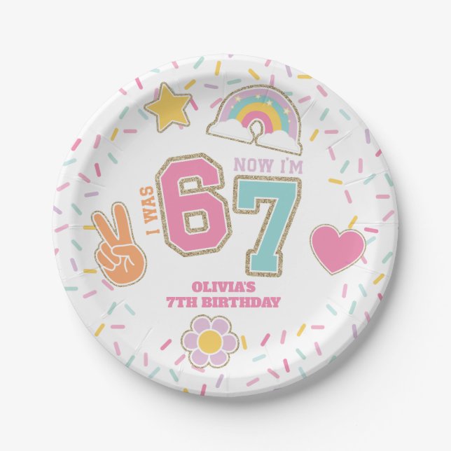 Assiettes En Carton Patch Preppy I was SIX now I'm SEVEN  7th Birthday (Devant)