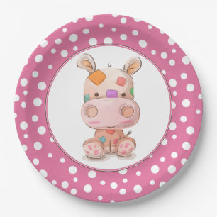 Assiettes En Carton Patchwork Hippo enfant's rose anniversaire