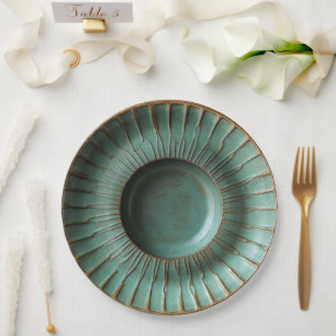 Assiettes En Carton Patina Green & Antique Gold Poterie inspirée