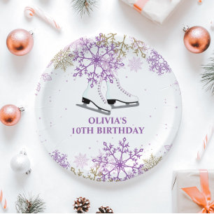 Assiettes En Carton Patinage d'anniversaire flocon de neige violet et 