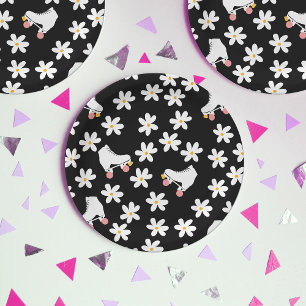 Assiettes En Carton Patinage Floral Noir Et Rose Anniversaire