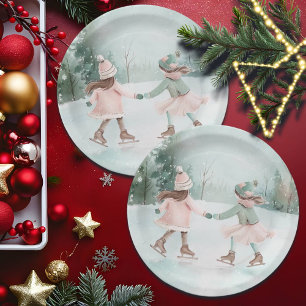 Assiettes En Carton Patinage pour filles à la menthe et roses - Scène 