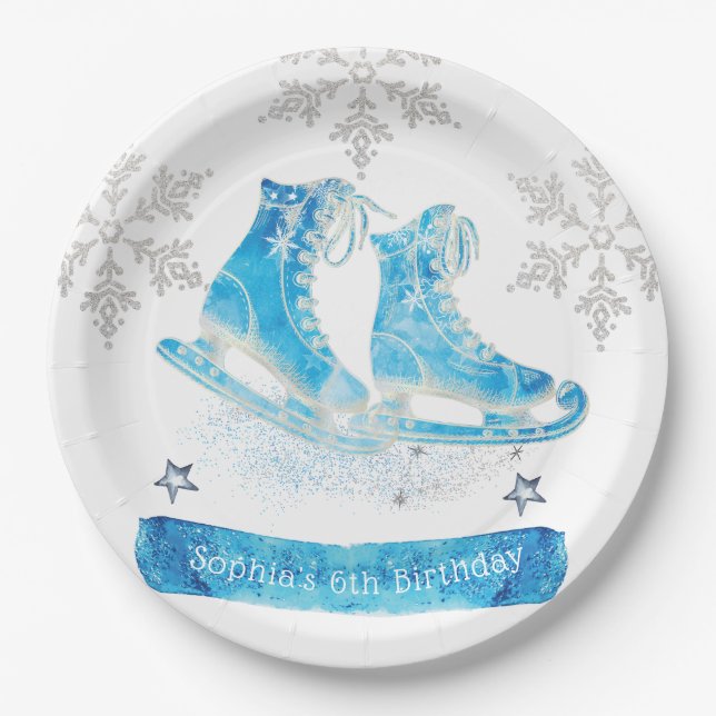 Assiettes En Carton Patinage sur glace Anniversaire personnalisé (Devant)