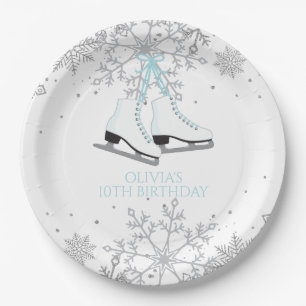 Assiettes En Carton Patinage sur glace Flocons de neige Bleu Argent Or