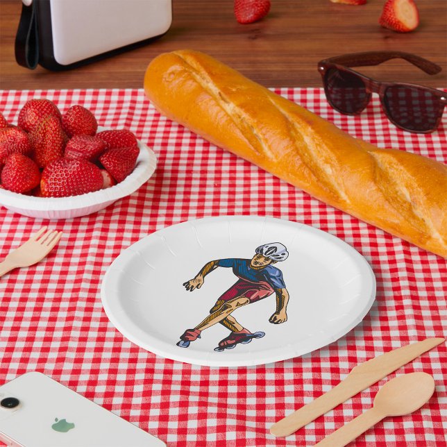 Assiettes En Carton Patineur en ligne Cool Rétro Rollerblading (Créateur téléchargé)