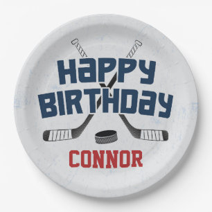 Assiettes En Carton Patinoire de hockey sur glace Joyeux Anniversaire