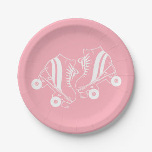 Assiettes En Carton Patins à rouleaux minimalistes Derby Patinage rose