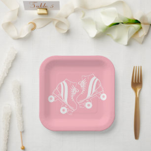 Assiettes En Carton Patins à rouleaux minimalistes Derby Patinage rose