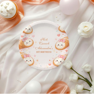 Assiettes En Carton Pâtisserie de Cannoli Sucrés Bow 1er Anniversaire