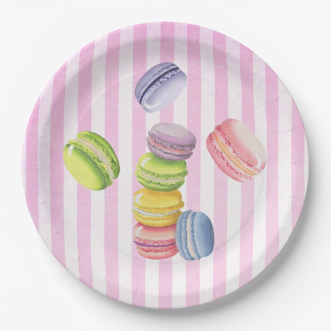 Assiettes En Carton Pâtisserie française Macarons aux Aquarelles paste (Devant)