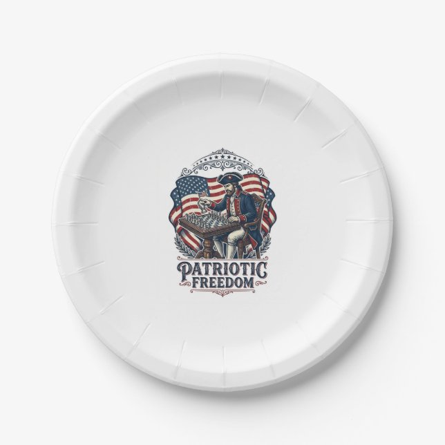 Assiettes En Carton Patriotic Chess Player Vector Graphic Tee (Devant)
