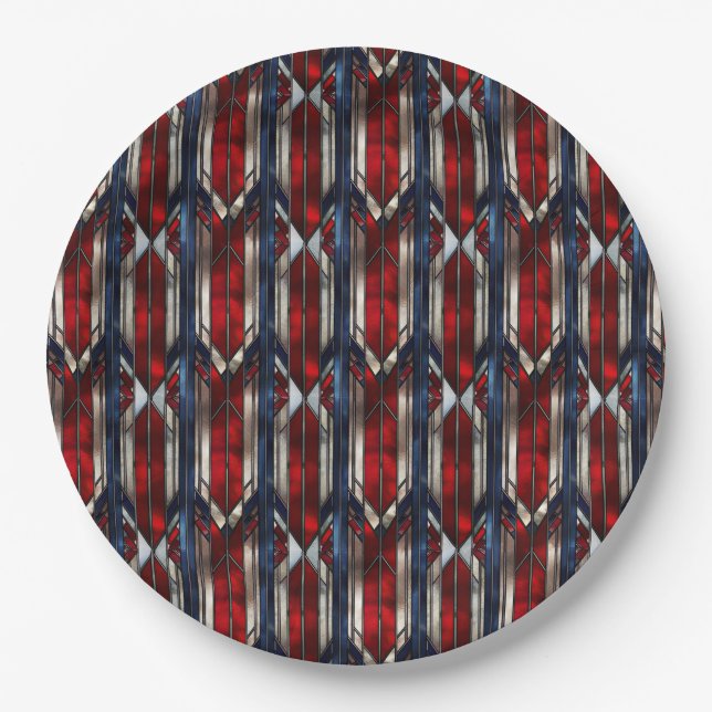 Assiettes En Carton Patriotic Red White Blue Geometric Pattern (Devant)