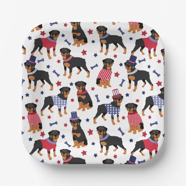 Assiettes En Carton Patriotic Rottweiler Pattern (Recto)