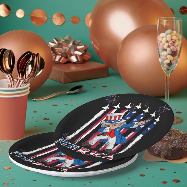 Assiettes En Carton Patriotic Uncle Sam Dabbing 4th of July (Multi)