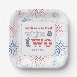 Assiettes En Carton Patriotique rouge blanc Deux fête d'anniversaire