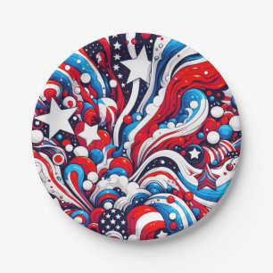 Assiettes En Carton Patriotique rouge, blanc et bleu 4 juillet