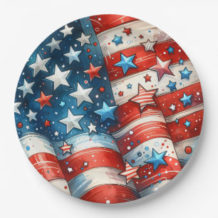 Assiettes En Carton Patriotique rouge, blanc et bleu du 4 juillet