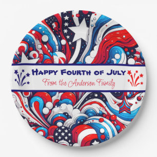 Assiettes En Carton Patriotique rouge, blanc et bleu Personnalisé