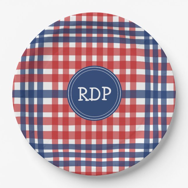 Assiettes En Carton Patriotique rouge blanc et bleu Plaid personnalisé (Devant)