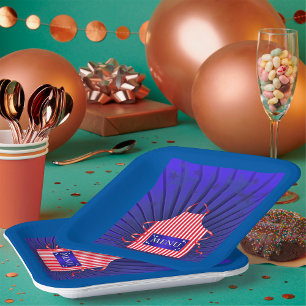 Assiettes En Carton Patriotique USA Chef Rouge Blanc Bleu BBQ Cuisine