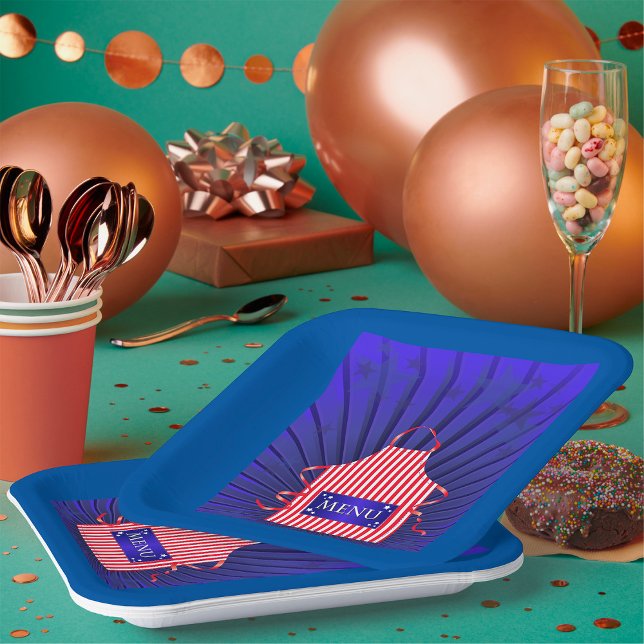 Assiettes En Carton Patriotique USA Chef Rouge Blanc Bleu BBQ Cuisine (Créateur téléchargé)