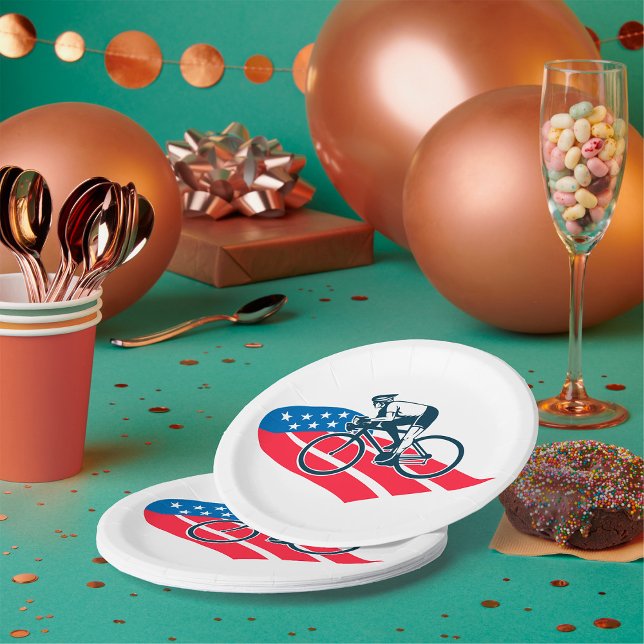 Assiettes En Carton Patriotique USA Cyclisme Américain Drapeau Vélo Ri (Créateur téléchargé)