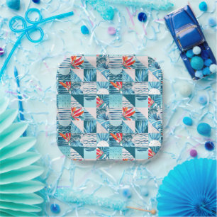 Assiettes En Carton Pattern de Tropical Teal Geometric Abstract