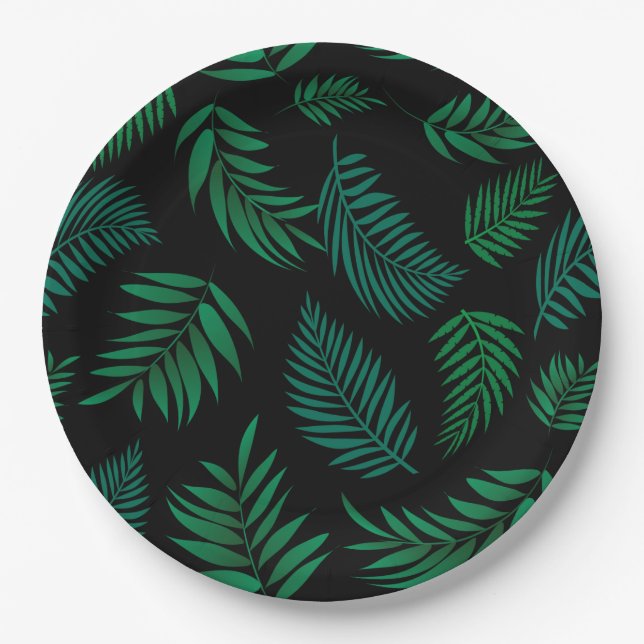 Assiettes En Carton Pattern Tropical Leaves (Devant)