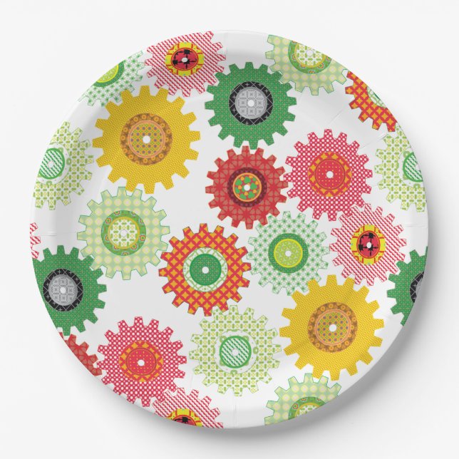 Assiettes En Carton Patterned Gears (Devant)
