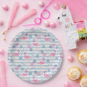 Assiettes En Carton Patters de Whimsical Flamingo et Pineapple