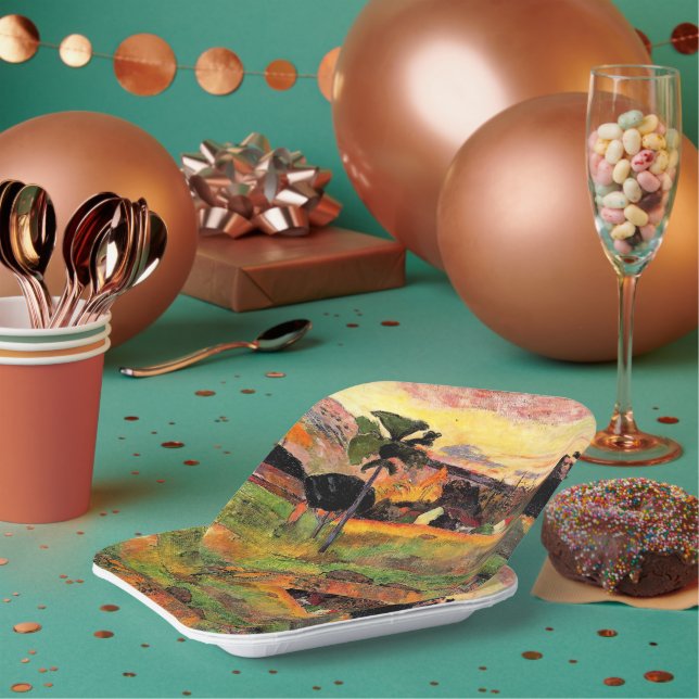Assiettes En Carton Paul Gauguin, célèbre peinture, Viens ici, (Multi)