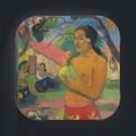 Assiettes En Carton Paul Gauguin - Une femme tenant un fruit<br><div class="desc">Femme tenant un fruit / Où vas-tu ? / Eu Haere Ia Oe - Paul Gauguin,  Huile sur toile,  1893</div>