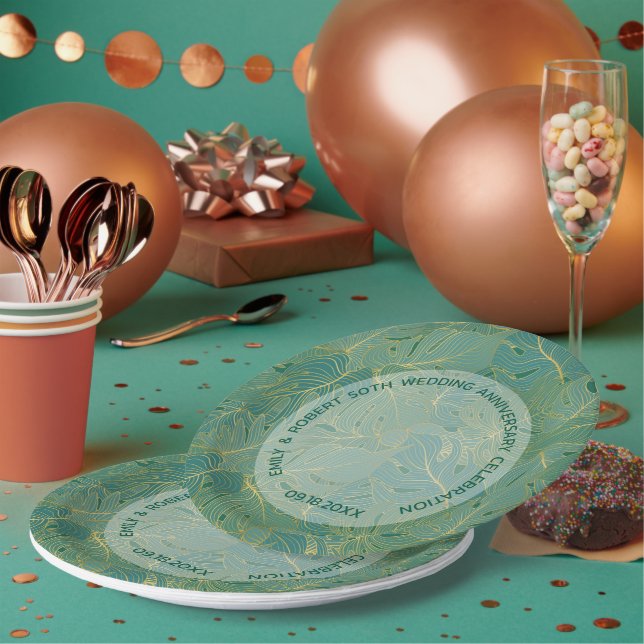 Assiettes En Carton Paume vert et or feuille motif (Multi)