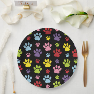 Assiettes En Carton Paws Colorés, Motif Paw, Empreintes de pattes, Paw