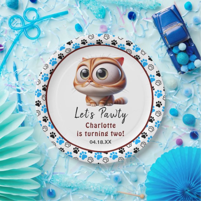 Assiettes En Carton Pawty ! Cute Cat 2e fête d'anniversaire (Fête)