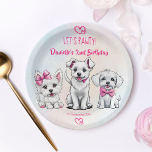 Assiettes En Carton Pawty rose mignon chiots d'anniversaire imprimé